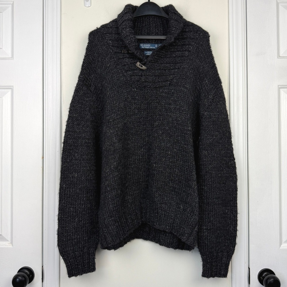 Vintage Polo Ralph Lauren Sweater Mens XXL WOOL Alpaca LINEN Hand Knit Marl Gray - Picture 3 of 10